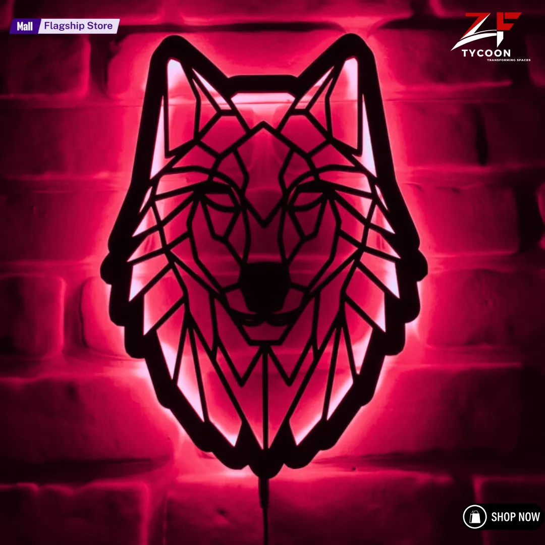 ZF Geometric Wolf lighted-up Wooden 7mm Thickness Imported Sheet Wall ...