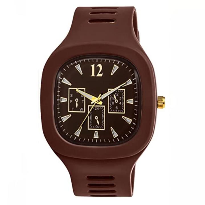 Square Watch Brown Dial Analog Silicon Strap Stylish Designer Analog Watch for Men's and Boy's