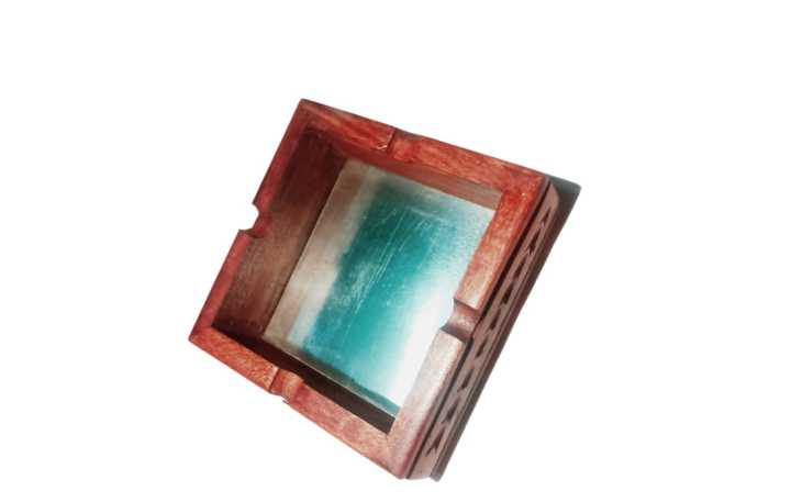 handmade Wooden sigrate , sigaar ashtray with brass work, engraved and stand