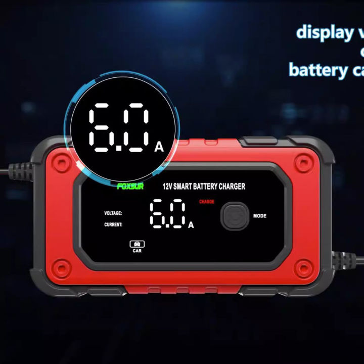 Car Battery Charger 12V 6A Fully Automatic Smart Battery Charger With Big Screen For SUV Motorcycle Battery Universal