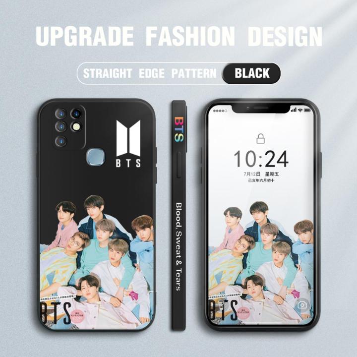 Jizetin for Infinix Hot 10 Back Cover BTS Handsome Boys Team Liquid Silicone Phone Case Soft Full Camera Protect Phone Cases