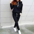 Plain Black Stretchable Tracksuit for Women and Girls with Hoodie and Trouser Fleece Fabric. 