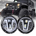 7 Inch V Shape Ultra Bright 60 Watts LED Headlight With Dual Color DRL Yellow/White For Jeeps, Cars, Motorcycle- 4 Working Modes - Top Rated Product - Universal Fitment. 