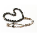 Sang e hadeed Stone Tasbeeh 33 Beads (Size 6MM) - Turkish Design Tasbih ( hematite ) muslim hadeed  e chini ( seeni ) zikr prayer Tasbeeh - handmade Rosary 6mm tasbi counter Stress Relaxation. 