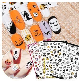 Halloween Nail Art Stickers Decals - Self-Adhesive DIY Nail Sticker 3D Design Nail Decorations for Halloween Party Pumpkin/Bat/Ghost/Witch/Skull