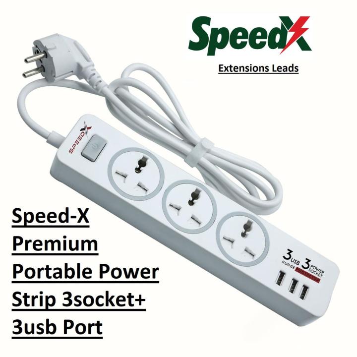 Speed-X Premium Portable Extensions Leads Power Strip 3Socket+3Usb Fast Charging  Port 303pu