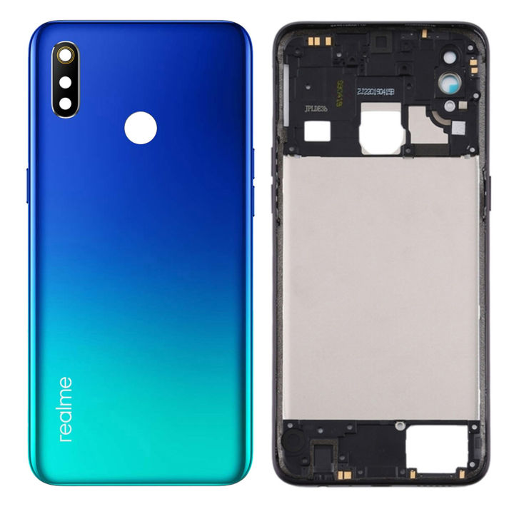 Realme 3 Middle Frame Housing With Side Button and Camera Lens Complete Body Casing Replacement For Realme 3 - Blue