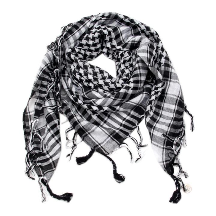 Arab Keffiyeh Men Winter Military Tactical Windproof Scarf Black and White 100% Cotton Muslim Hijab Shemagh Square Scarves