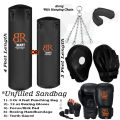 Boxing Bag with Chain & Gloves bandages hand wrap | Bearing Jump Rope  Hanging Stand | Pair Boxing Gloves| Pair of focus Pads Training Pads | 5 in 1. 
