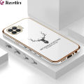Jizetin (Free Lanyard) for OPPO F17 Pro / A93 2020 / Reno4 F Back Cover Antlers Luxury 6D Plating Case Side Pattern Soft Silicone Square Phone Cases. 