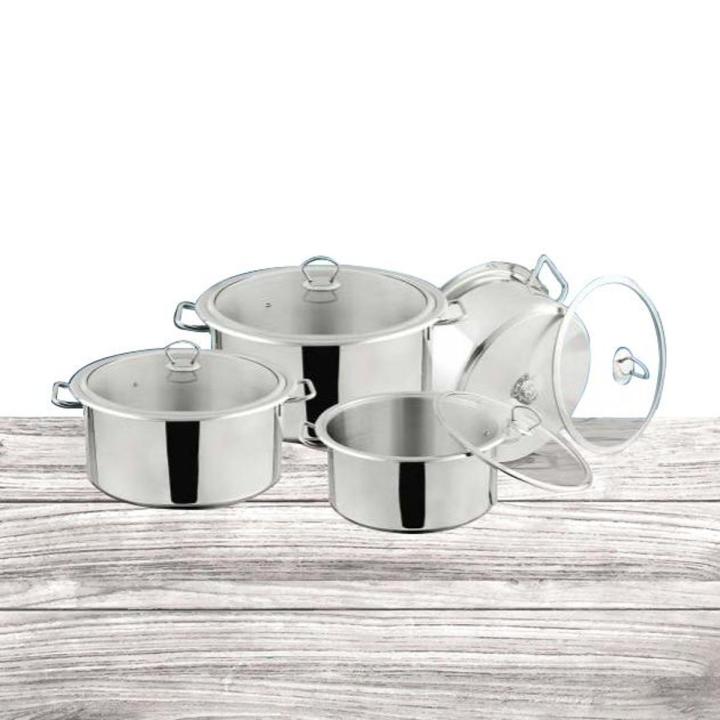 Alpha 8pcs Cuisine Stainless Steel Cooking Pots with Encapsulated Bottom with Glass Lid Cookware Set