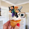 Minecraft Theme Cupcake Toppers, Pack of 12 Birthday Toppers for Boy & Girl Party Celebration & Birthday Cake Decoration. 