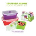Set of 3 - Collapsible Silicone Food Storage Containers with BPA Free Airtight Plastic Lids, Silicone Stacker Foldable Food Storage Box. 