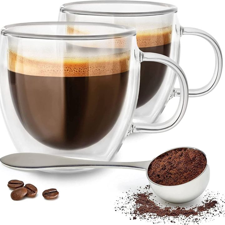 Set of 2 Double Wall Mug, Elegant Classic Design Perfect Glass Cup 250ml Set Of 2.