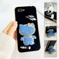 TA for OPPO A3S / A12E / Realme C1 Back Cover Hello Kitty Mirror Folding Bracket Luxury 6D Plating Case Soft Silicone Square Phone Case for Girls. 