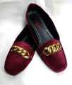 Chain-trim Suede Velvet Maroon Loafers, Women's Fashion, Footwear For Women - Slippers for Women. 