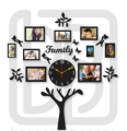 Wooden Family Tree Wall Clock with 9 Photo Frames and LED Light Home Decor. 