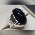 Mens Natural Unheated Untreated Black Onyx Ring Sterling Silver 925 Agate Ring Mens Aqeeq Ring Shifat al Abad Ring Black Carnelian Ring For Men Chandi Ring Original Gemstone Ring. 
