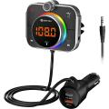 SONRU (BT95) Upgraded Bluetooth 5.0 Car Adapter, QC3.0+PD Bluetooth FM Transmitter Radio [Adjustable Microphone & Bass] [Air Vent Install] Hands-Free Call AUX Bluetooth Receiver for Car, Supports SD Card Slot/Siri. 