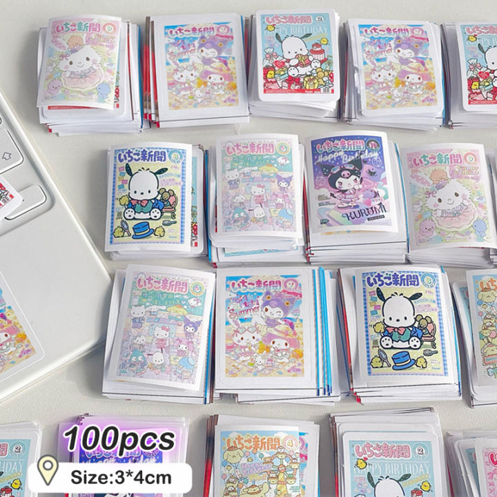 100PCS Cinnamoroll Hello Kitty Kuromi My Melody Pompompurin Pochacco Cartoon Poster Stickers Anime Toys For Girls Birthday Gift Fugar