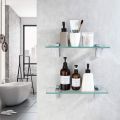 Wall Mounted Clear Glass Bathroom Shelf, 18 inch Glass Shelf for Bathroom with Heavy Duty Brackets White, Glass Floating Shelf Brackets. 