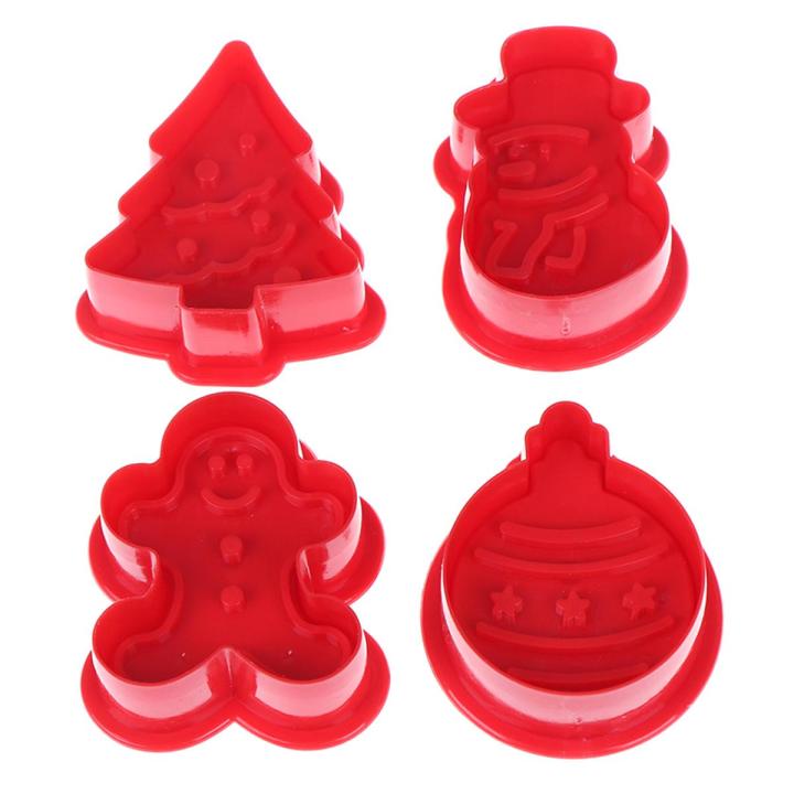 4pcs/set christmas cookie biscuit mold 3d cookie plunger cutter diy baking mould
