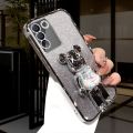 For Vivo Y100 4G Back Cover with Cartoon 3D Bear Stand Luxury Slim Gradient Plating Glitter Girls Stylish Phone Case Clear Soft Silicone Protective Cases Pouch. 