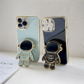 For Vivo Y16 Cartoon Astronaut Folding Bracket Design Luxury Plating Soft Phone Case. 