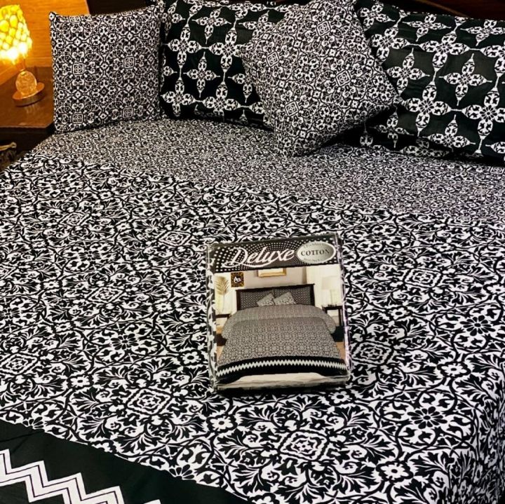 5%20Pc%20Pure%20Cotton%20Bedsheet%20With%202%20Pillow%20Cover%20&%201%20Cuaion%20Cover%20King%20Size%20Double%20Cotton%20Bedsheet%20-%20Image%203