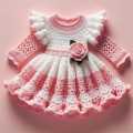 Handmade Crochet Baby Girl Frock | Pink & White Knitted Dress | Soft Wool Newborn to 2 Years Party Wear. 