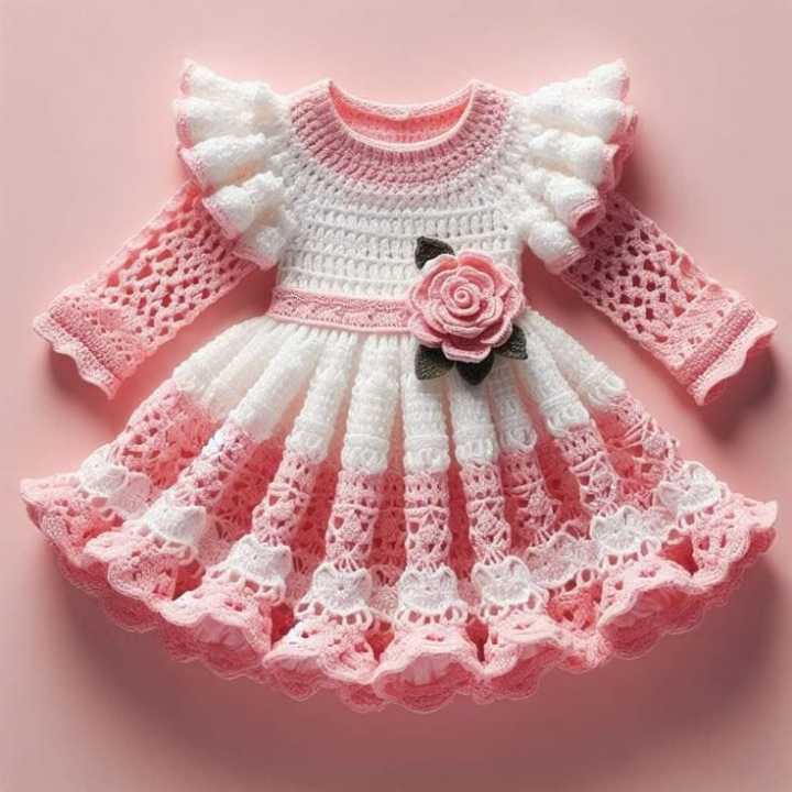 Handmade%20Crochet%20Baby%20Girl%20Frock%20%7C%20Pink%20&%20White%20Knitted%20Dress%20%7C%20Soft%20Wool%20Newborn%20to%202%20Years%20Party%20Wear%20-%20Image%204
