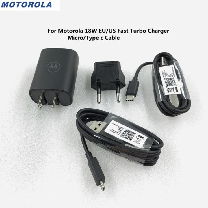 12V1.5A Fast Charger Turbo Power 18W Quick US/EU Adapter Micro/USB C Data Cable For Motorola Moto E5 Plus Z3 Play G5 G6 G7 P50