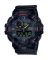 Casio G Shock Mens Black Resin Case Round Analog+Digital World Time Stop Watch Calendar 5 Daily Alarm LED Light Multi-Functions Black Resin Strap Watch-GA-700RGB-1ADR. 