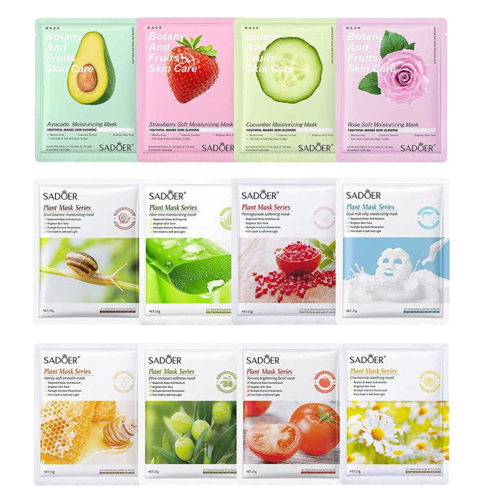 BIOAQUA / SADOER Bundle Facial Face Sheet Mask,  Hydrating, Radiance Boost, Calming, Moisturizing,  Skin Care Sheet Masks (3/4/5/8/10/15)