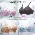 A.Fashion Pack of 04 Bra for Girls Multi Color Printed Jersey Bras Undergarments. 