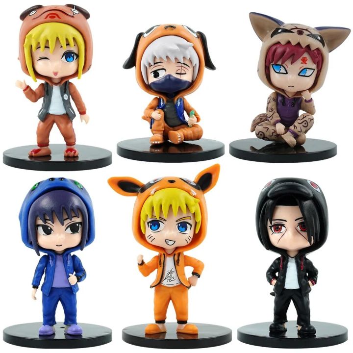 6pcs/set Anime Naruto Kakashi Hatake Gaara Uchiha Itachi with Fashion Cloth Action Figure Model Toys