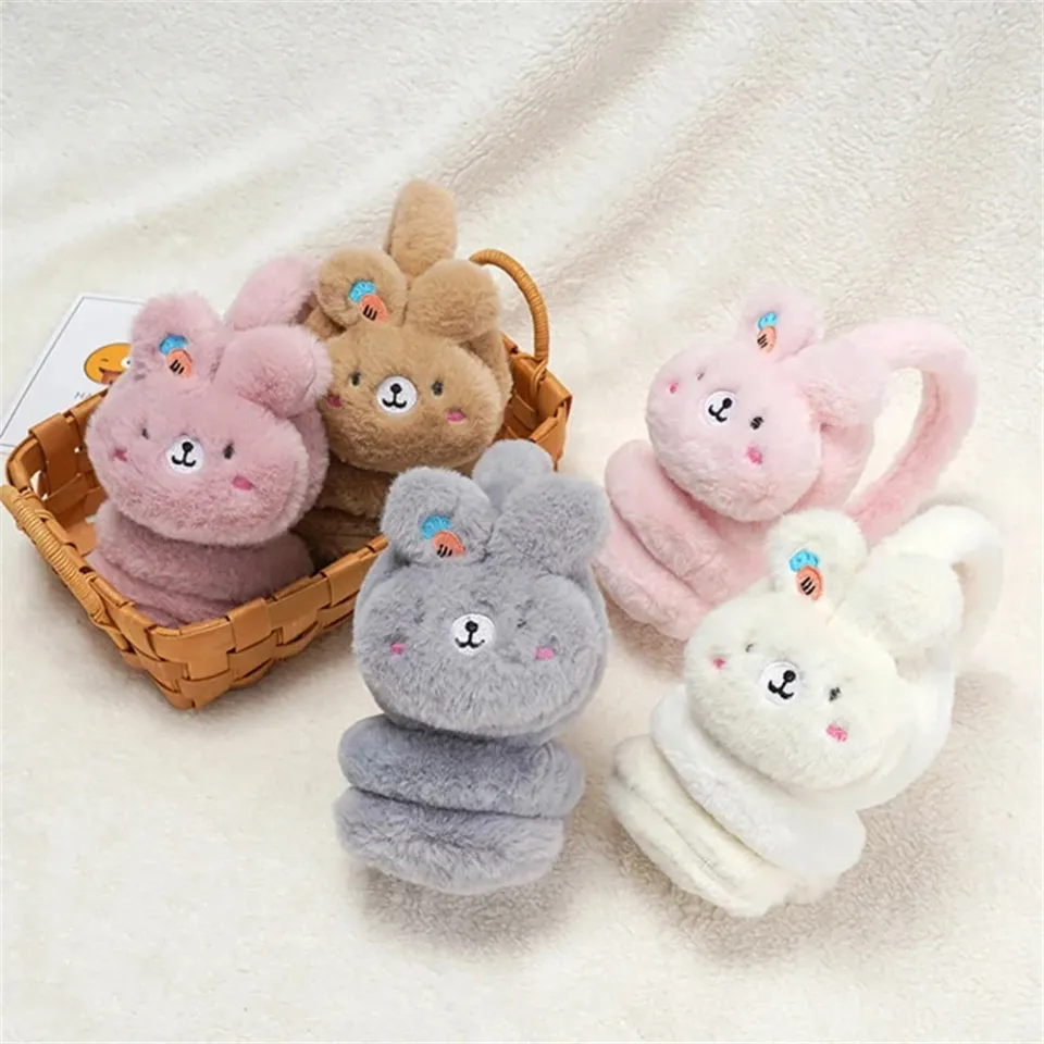 HOT】 Cartoon Rabbit Winter Warm Earmuffs For Children Girls Plush