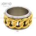 12mm Wide Men Chain Ring rotate stainless steel 24K PVD Band Ring Fashion Rotatable Thumb Ring. 