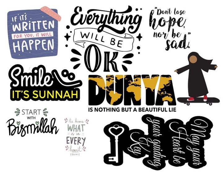 Aesthetic Islamic Sticker Pack of 9 Pcs Minimalist Calligraphy & Islamic Art Stickers for Mobile Back, Laptop, Diary & Journaling 2inchx2Inch each size sticker