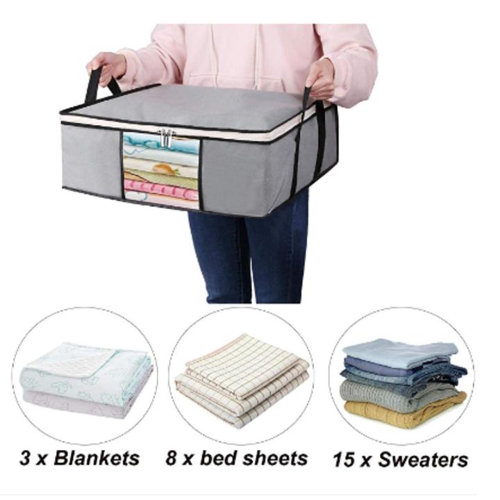 Clothes Storage Bags Organizer Under Bed Containers with Reinforced Handle, 43L, Grey