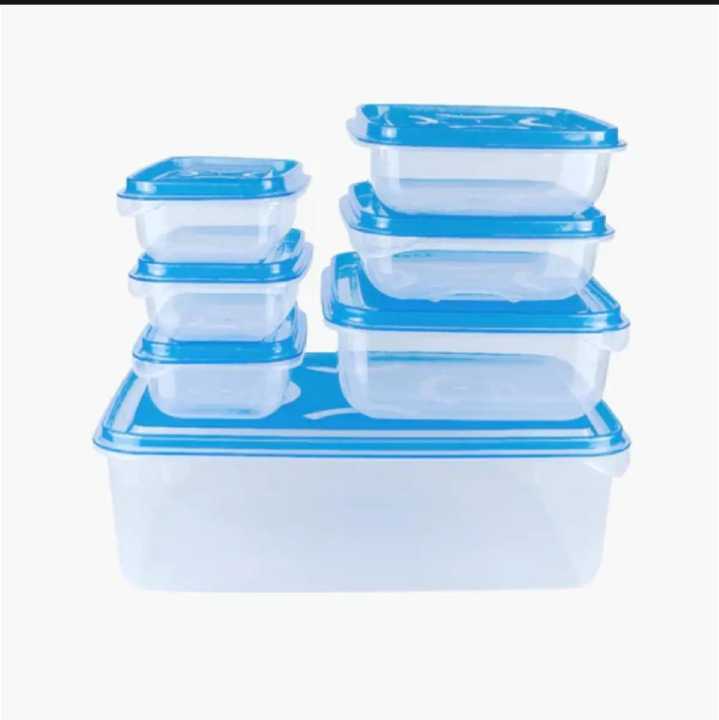 Pack of 7 Thumb Lock Transparent Rectengular Bowl set