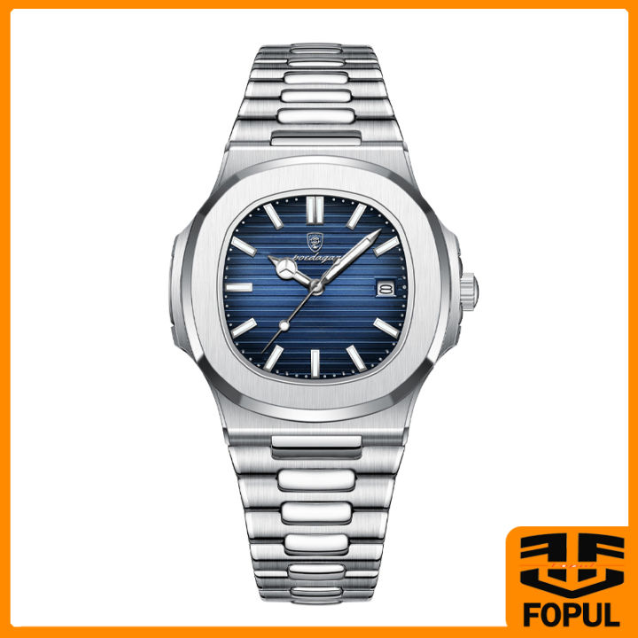 Fopul mall High-End Business Men's Quartz Watch - Luxury Stainless Steel Timepiece with Metal Parrot Screw Watches