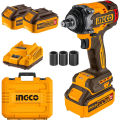 Ingco Original 20V Lithium-Ion Cordless 500N.m Impact Wrench with 2 Pcs 4.0Ah Batteries with Charger. 
