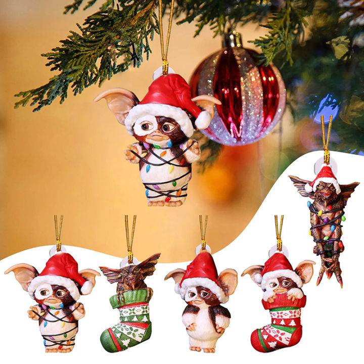 Gremlins Gizmo Fairy Light Santa Hat Hanging Christmas Figurine Ornament Decor Christmas Tree Decoration-Angelia