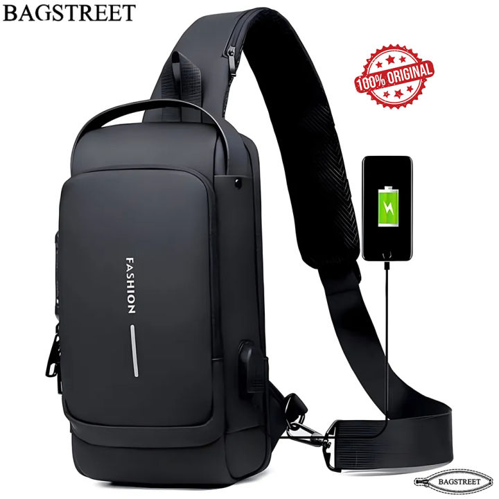 BAGSTREET%20Fashion%20Sling%20Bag%20With%20Combination%20Lock,%20USB%20Charging%20Port,%20Water%20Proof,%20Anti%20Scratch%20Shoulder%20Bag,%20Crossbody%20Unisex%20Bag%20Chest%20Bag%20-%20Black%20-%20Image%202