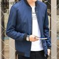 Men Simple Casual Baseball Jacket Solid Color Stand-up Collar Coat. 