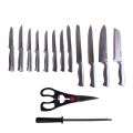 Techmanistan 15 Piece Kitchen Knife Block, Stamped High Carbon Stainless Steel Steak Knives, Sharp Knife Set with Wooden Block, AR+COOK Stainless Steel 15 Piece Cutlery Set. 