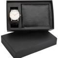 Black Genuine Leather Wallet and White Watch Gift Set. 