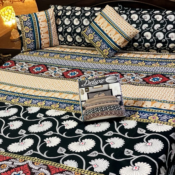 5%20Pc%20Pure%20Cotton%20Bedsheet%20With%202%20Pillow%20Cover%20&%201%20Cuaion%20Cover%20King%20Size%20Double%20Cotton%20Bedsheet%20-%20Image%203