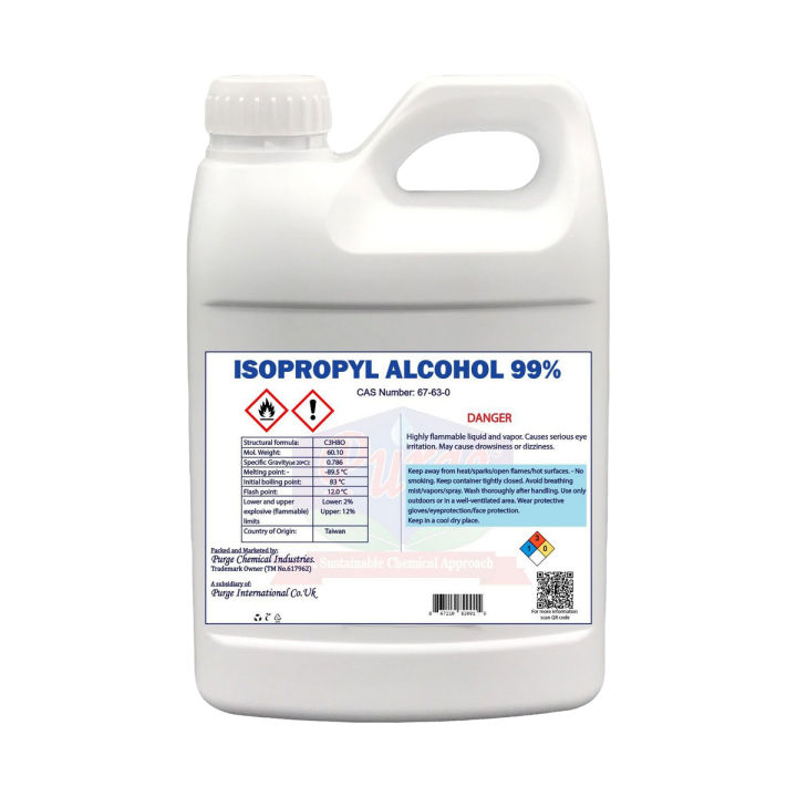 Purge Isopropanol 99% 5Litres - IPA 5000ml - Disinfectant - Medical Grade - For Cleaning Electronics, Art and Craft, Painting - IPA 99%